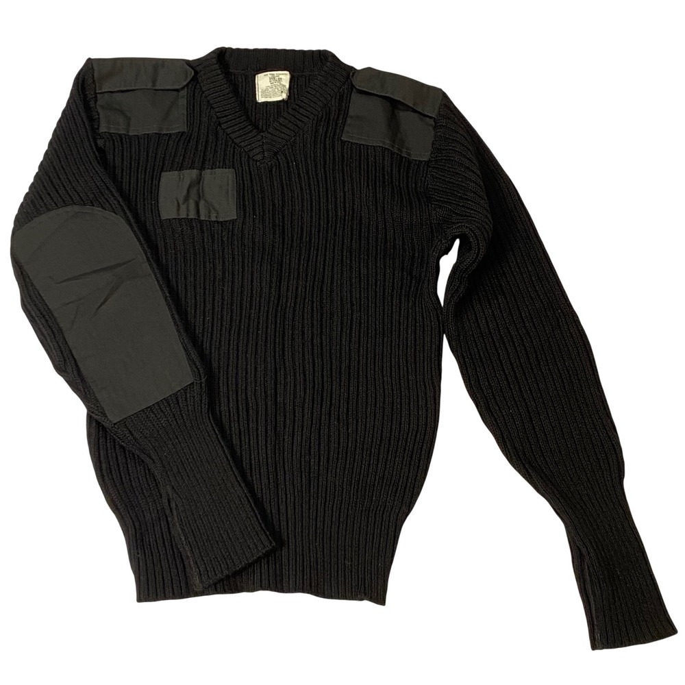 Jack Young‎ Associates Mens 44 Wool Commando Sweater Black V-Neck Military USA